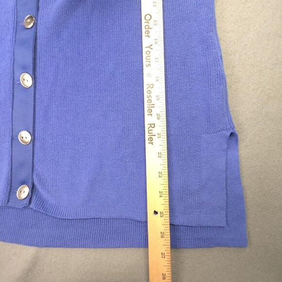 Talbots Cardigan Sweater Womens Medium Blue V-Neck Button Front Satin Trim Knit - Picture 11 of 13